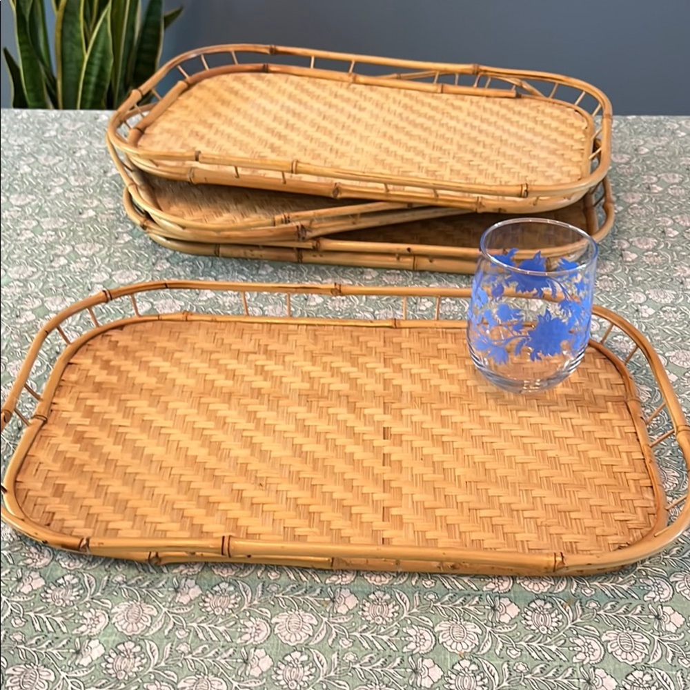 4 Pc Set Natural Bamboo Serving Trays